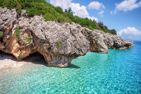 Beautiful sea bay called "Kato Lagadi" in Kefalonia, Ionian Islandsの写真素材