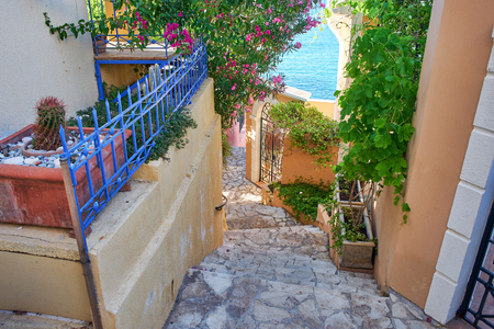 Street in Assos, Kefalonia, Ionian Islands, Greeceの写真素材