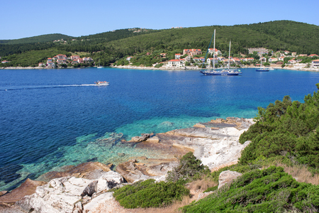 The port of Fiscardo in Kefalonia, Ionian Islands, Greeceの写真素材