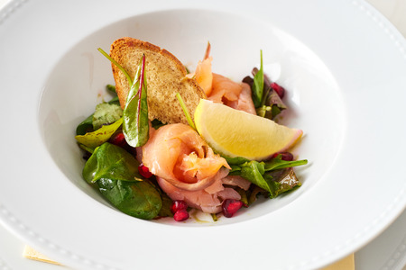 Smoked salmon with grana apple saladの写真素材