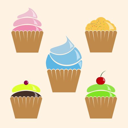 Vector illustration. Cupcakes. Set flat imagesのイラスト素材