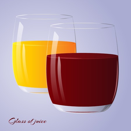 Two glasses of fresh juice for health isolated on blue background. Vector illustration.のイラスト素材