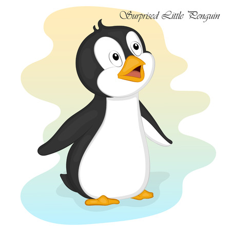 Funny and cute surprised little penguin. Merry Christmas and Happy New year card. Christmas card in cartoon style. Vector illustration. New Year Collection.のイラスト素材