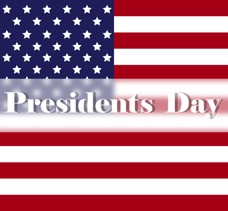 Bright Presidents Day background with american flag. Holiday poster or placard template in cartoon style. Vector illustration. Holiday Collection.のイラスト素材