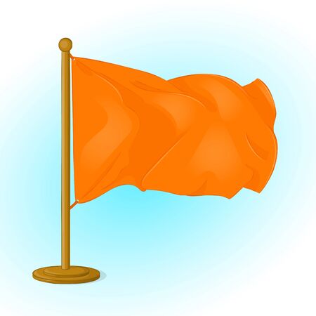 Orange waving small flag icon for your design isolated on blue background in simple cartoon style. Vector illustration. Holiday Collection.のイラスト素材
