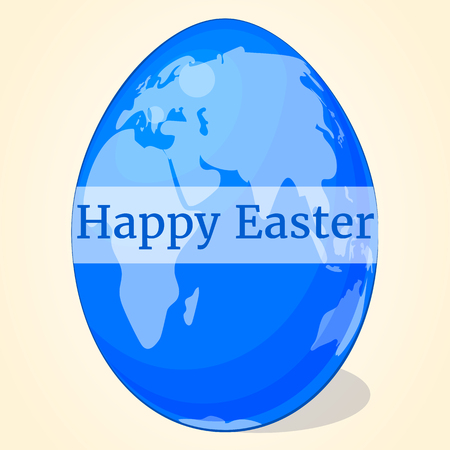 Happy blue Easter egg with world map for your design in cartoon style. Vector illustration. Holiday Collection.のイラスト素材