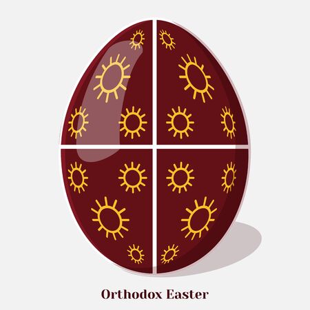 Pysanka. Easter egg with a Ukrainian folk ornament. Holiday background, greeting card, poster or placard template in simple cartoon style. Vector illustration. Holiday Collection.のイラスト素材