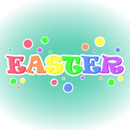 Colorful abstract background with Easter lettering on blue background. Easter poster, sticker or symbol in cartoon style. Vector illustration. Holiday Collection.のイラスト素材