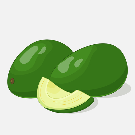 Bright juicy avocado on grey background. Sweet delicious for your design in simple cartoon style. Vector illustration. Fruit Collection.のイラスト素材