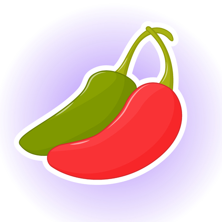 Colorful abstract background with red and green hot chili peppers or jalapeno. Poster, sticker or symbol in simple cartoon style for Cinco de Mayo. Vector illustration. Holiday Collection.のイラスト素材