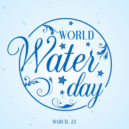 Modern poster with underwater background and hand drawn lettering for World Water Day. Vector illustration for your design, greeting card, banner, calendar or placard template. March 22. Holiday Collection.のイラスト素材