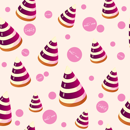 Colorful seamless pattern with tasty berries jelly in pyramid shape in cartoon style. Vector illustration. Desserts Collection.のイラスト素材
