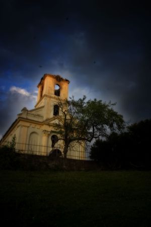 Church strucked by lightningの写真素材