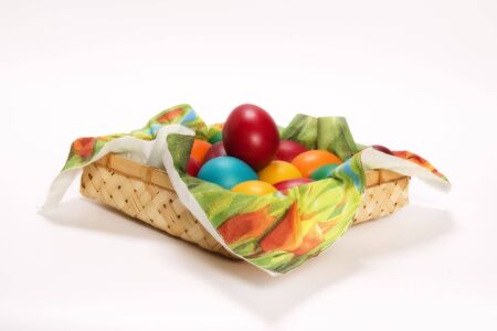 Easter eggs in a basketの写真素材