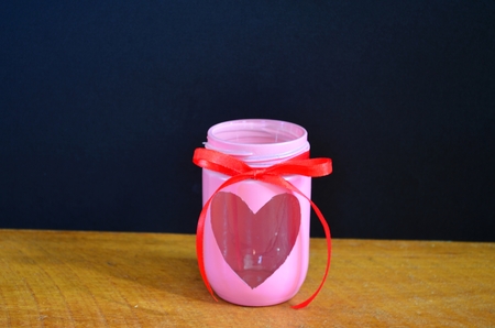 Mason jar as a decoration for valentine`s day.の写真素材