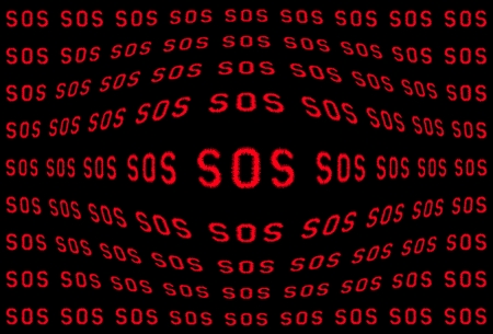 Sos sign for help, written red letters on a black backgroundの写真素材