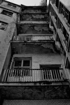 Balconies in an abandoned office buildingの写真素材