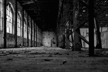 View in a abandoned hall with a clockの写真素材