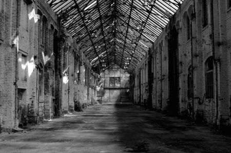 Abandoned warehouse with large windowsの写真素材