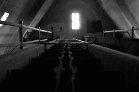 Broken conveyor belt in a millの写真素材