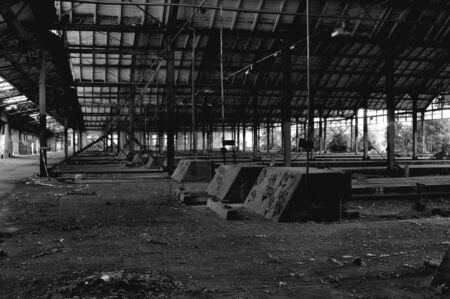 Bollard in an old abandoned train stationの写真素材