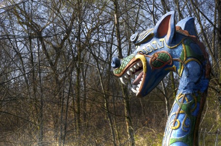 Dragon head by a boat of an old settingの写真素材