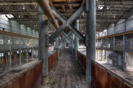 Old transition in an abandoned hallのeditorial素材