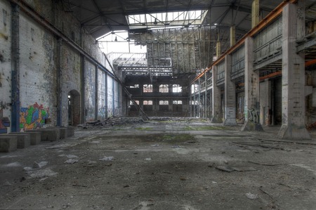 Abandoned large empty warehouse in East Germanyのeditorial素材