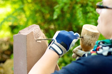 Sandstone is processed by a stonemasonの写真素材