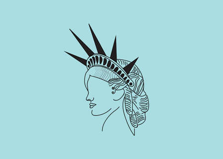 Statue of Liberty logo, illustration, cyan turquoise color, linesのイラスト素材
