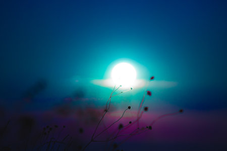 Sunset and beautiful light, sunlight illuminating the colorful sky, clouds, beautiful natureの写真素材