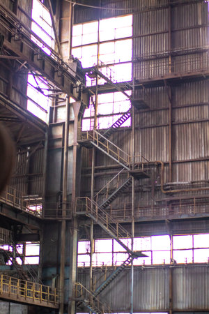 Industrial interior of a large industrial building, close-up.