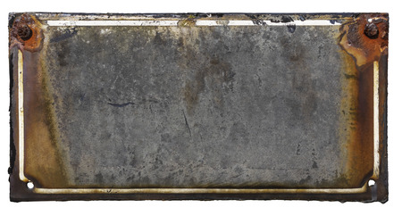 Old metal grunge plaque isolated on white background