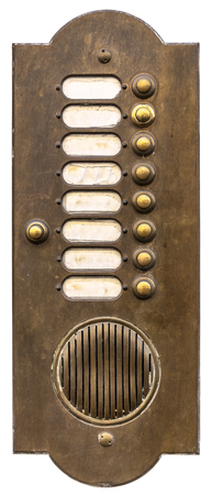 Old door intercom isolated on white backgroundの写真素材