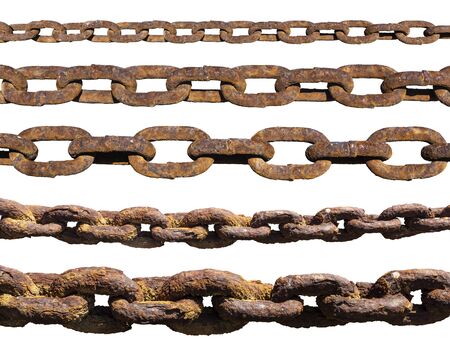 Set of old, rusty, extremely corroded chains isolated on white background