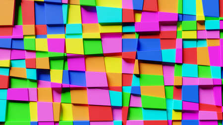 Abstract, geometric background made of irregular colorful squares. 3d rendering