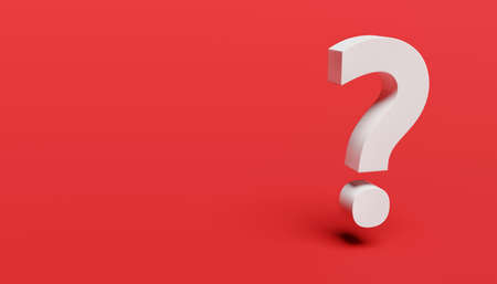 White question mark on red background. 3d rendering. Copy space on the leftの写真素材