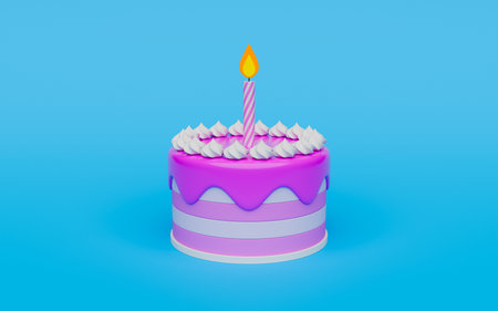 Birthday cake with a single lit candle