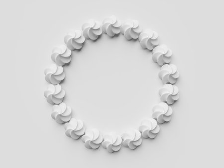 White circle frame made of white meringues isolated on white background. 3D illustration