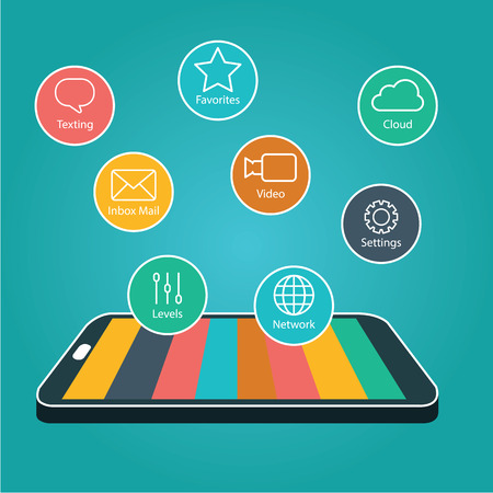 Touchscreen Smartphone with Application Icons., Smart Phone with Appsのイラスト素材
