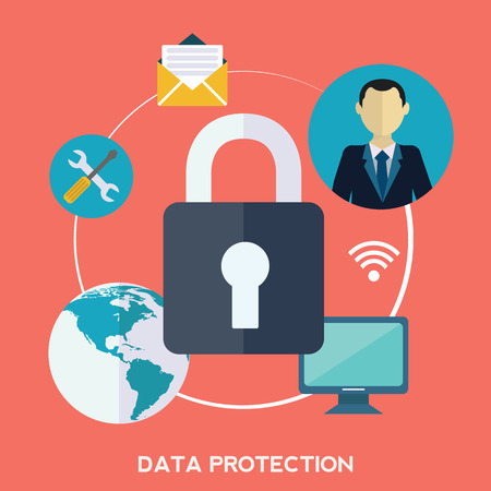 Flat padlock icon. Data protection concept. Social network security.のイラスト素材