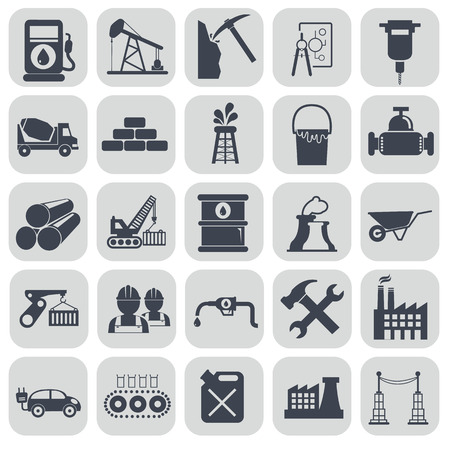 Vector black industry icons set on gray.のイラスト素材