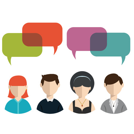 People icons with colorful dialog speech bubbles.のイラスト素材