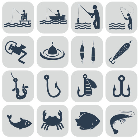 Fishing icons in single color.のイラスト素材
