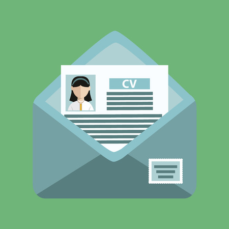 envelope with a cv on the green background.のイラスト素材