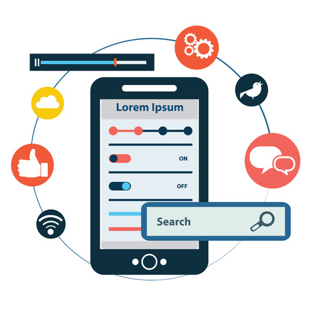 Vector mobile app development, social network concept.のイラスト素材