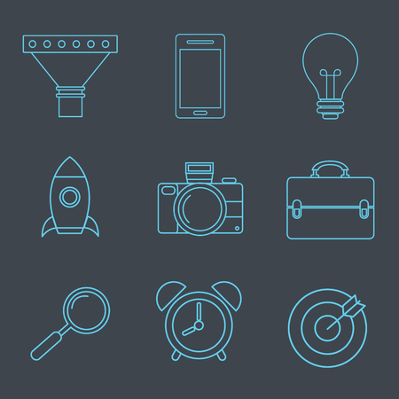 Vector business strategy in outline icons linear styleのイラスト素材