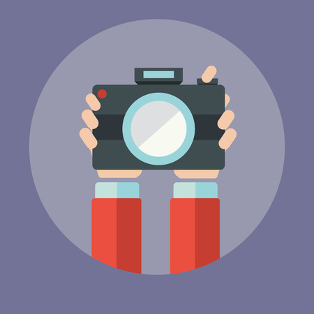 Hands holding camera illustrationのイラスト素材