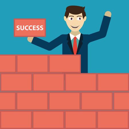 Businessman building a brick wall of successのイラスト素材