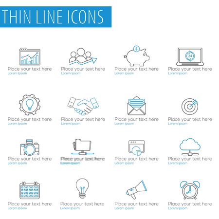 Thin Line Icons For Business, Interfaceのイラスト素材